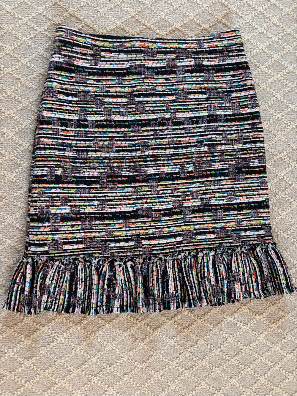 Ann Taylor Multicolor Tweed Fringe Hem Skirt